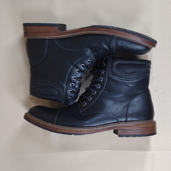 Perry Ellis "Dakota" Men's Black Combat Moto Ankle Faux Leather Preppy Boots - Picture 1 of 12